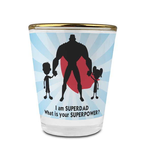 Super Dad Glass Shot Glass - With gold rim - FRONT