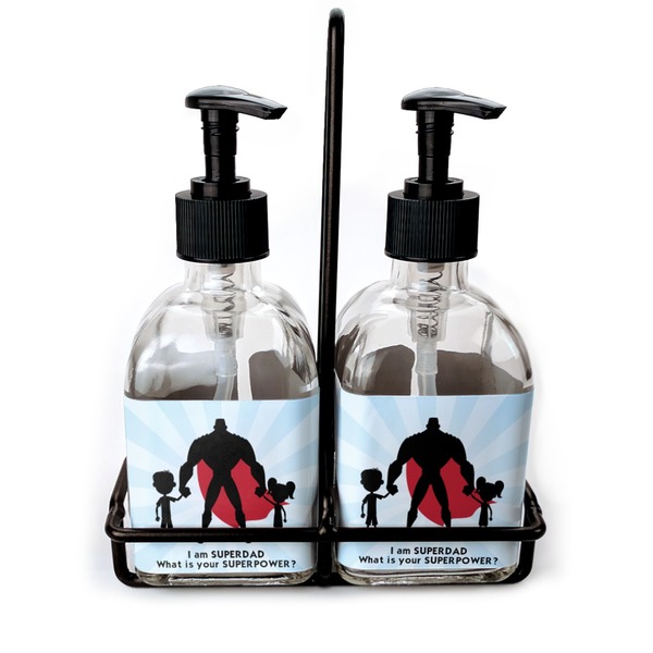 Custom Super Dad Glass Soap & Lotion Bottle Set