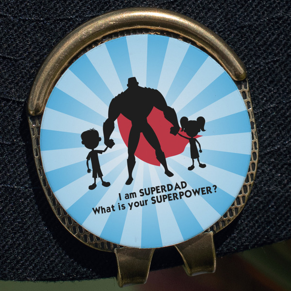Super Dad Golf Ball Marker Hat Clip - Gold - Close Up
