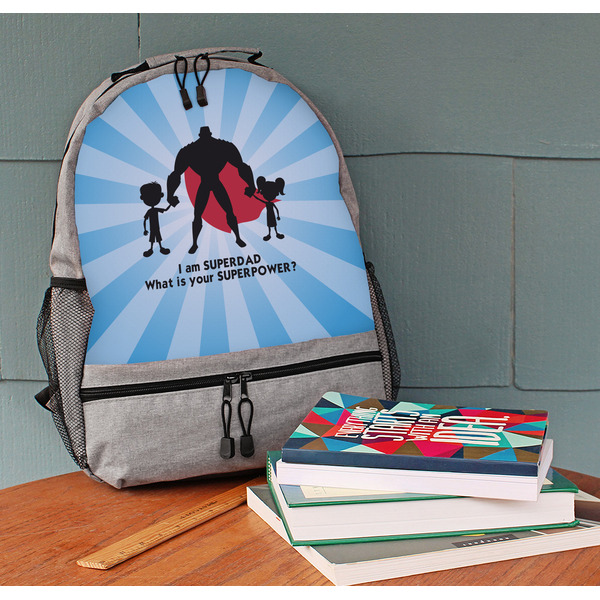 Super Dad Large Backpack - Gray - On Desk