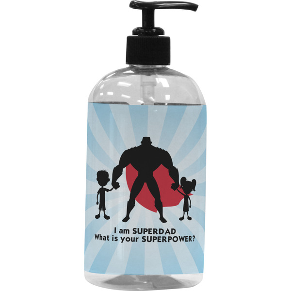 Custom Super Dad Plastic Soap / Lotion Dispenser (16 oz - Large - Black)