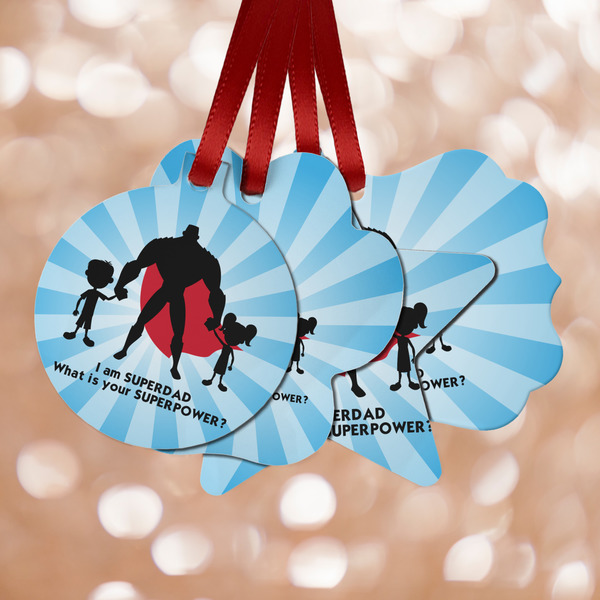 Custom Super Dad Metal Ornaments - Double Sided