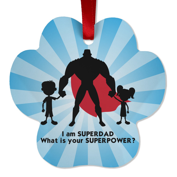 Custom Super Dad Metal Paw Ornament - Double Sided