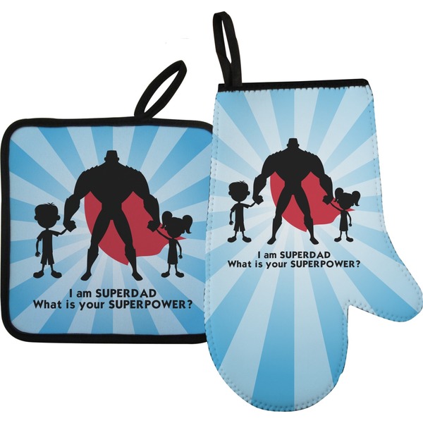 Custom Super Dad Right Oven Mitt & Pot Holder Set