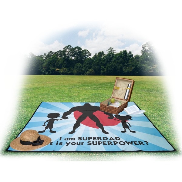 Super Dad Picnic Blanket - with Basket Hat and Book - in Use