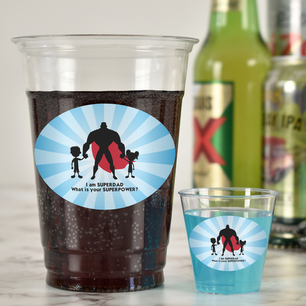 Super Dad Plastic Shot Glasses - In Context