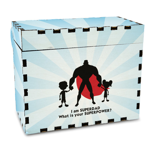 Custom Super Dad Wood Recipe Box - Full Color Print