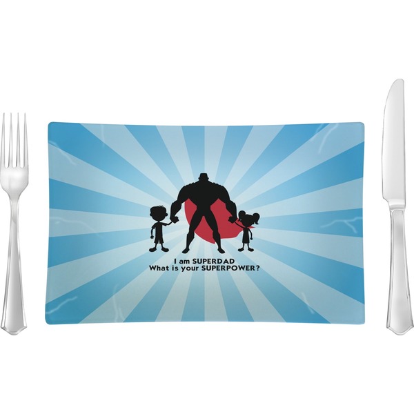 Custom Super Dad Rectangular Glass Lunch / Dinner Plate - Single or Set