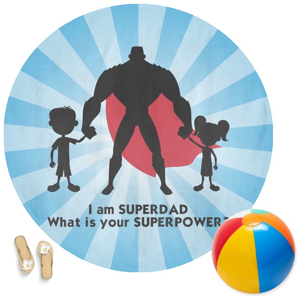 Custom Super Dad Round Beach Towel