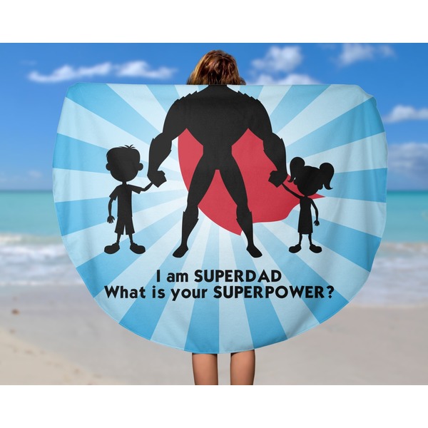 Super Dad Round Beach Towel - In Use