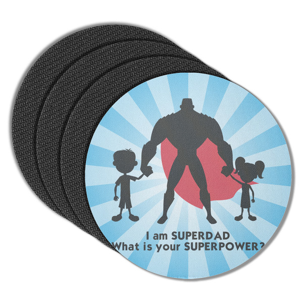 Custom Super Dad Round Rubber Backed Coasters - Set of 4