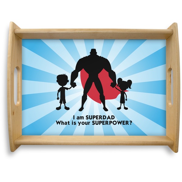 Custom Super Dad Natural Wooden Tray - Large