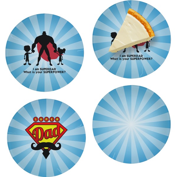 Custom Super Dad Set of 4 Glass Appetizer / Dessert Plate 8"