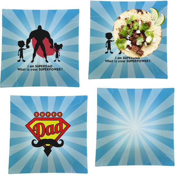Custom Super Dad Set of 4 Glass Square Lunch / Dinner Plate 9.5"