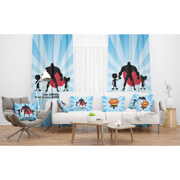 Super Dad Sheer and Custom Curtains in Room with Matching Pillows