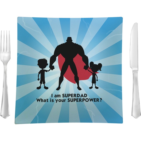 Custom Super Dad Glass Square Lunch / Dinner Plate 9.5"