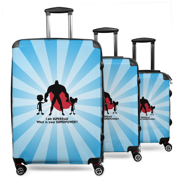 Custom Super Dad 3 Piece Luggage Set - 20" Carry On, 24" Medium Checked, 28" Large Checked