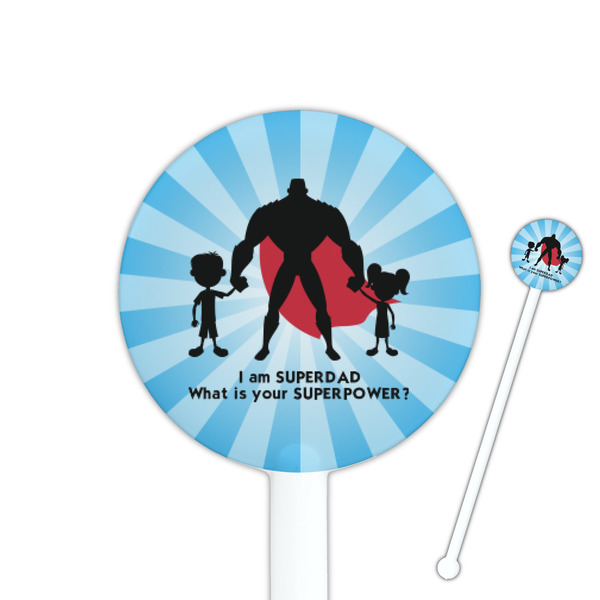 Custom Super Dad 5.5" Round Plastic Stir Sticks - White - Single Sided