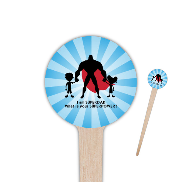 Custom Super Dad 4" Round Wooden Food Picks - Double Sided
