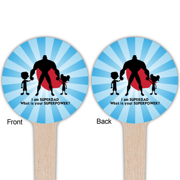 Super Dad Wooden 4" Food Pick - Round - Double Sided - Front & Back