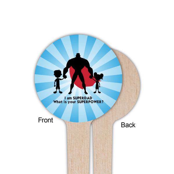 Super Dad Wooden 4" Food Pick - Round - Single Sided - Front & Back