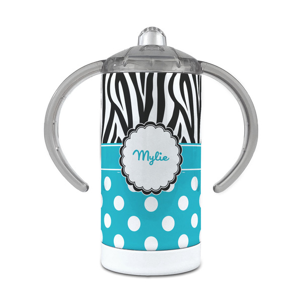 Custom Dots & Zebra 12 oz Stainless Steel Sippy Cup (Personalized)