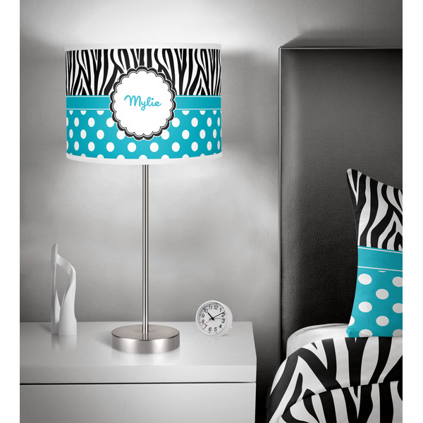 Dots & Zebra 13 inch drum lamp shade - in room