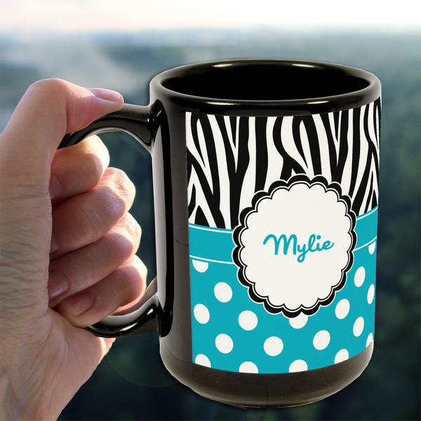 Dots & Zebra 15oz. Black Mug - LIFESTYLE