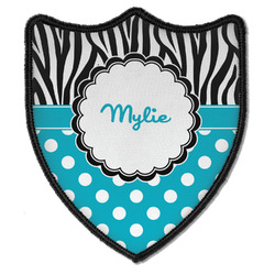 Dots & Zebra Iron On Shield Patch B w/ Name or Text