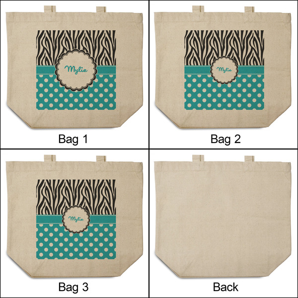 Dots & Zebra 3 Reusable Cotton Grocery Bags - Front & Back View