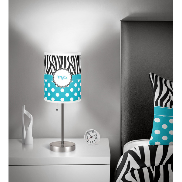 Dots & Zebra 7 inch drum lamp shade - in room
