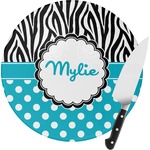 Dots & Zebra Round Glass Cutting Board - Small (Personalized)