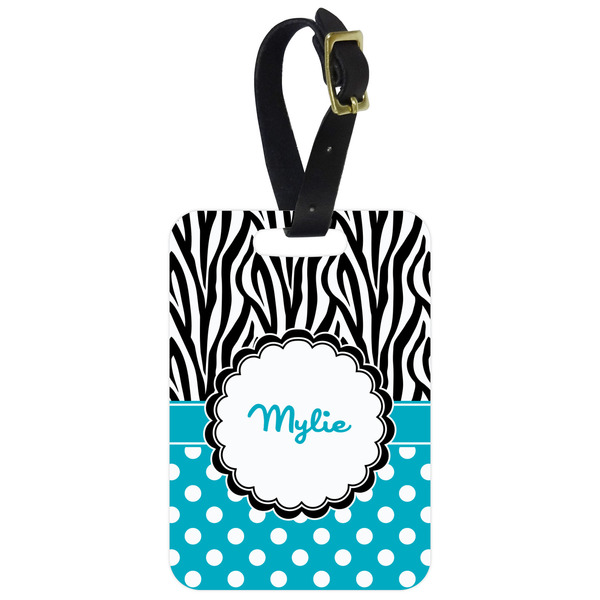 Custom Dots & Zebra Metal Luggage Tag w/ Name or Text