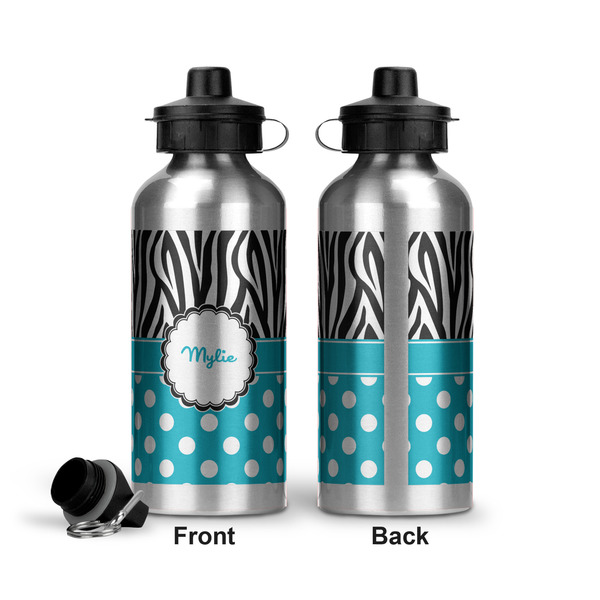Dots & Zebra Aluminum Water Bottle - Front and Back