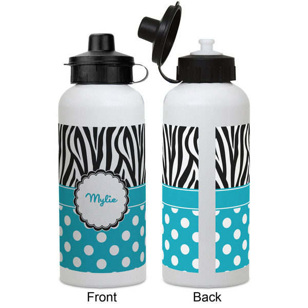 Dots & Zebra Aluminum Water Bottle - White APPROVAL
