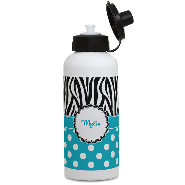 Custom Dots & Zebra Water Bottles - Aluminum - 20 oz - White (Personalized)