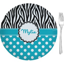 Dots & Zebra 8" Glass Appetizer / Dessert Plates - Single or Set (Personalized)