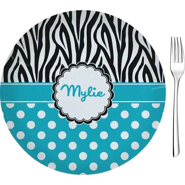Custom Dots & Zebra 8" Glass Appetizer / Dessert Plates - Single or Set (Personalized)