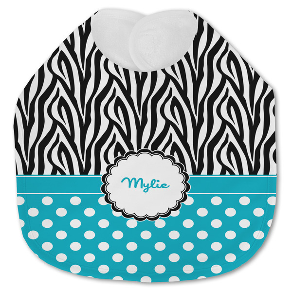 Custom Dots & Zebra Jersey Knit Baby Bib w/ Name or Text