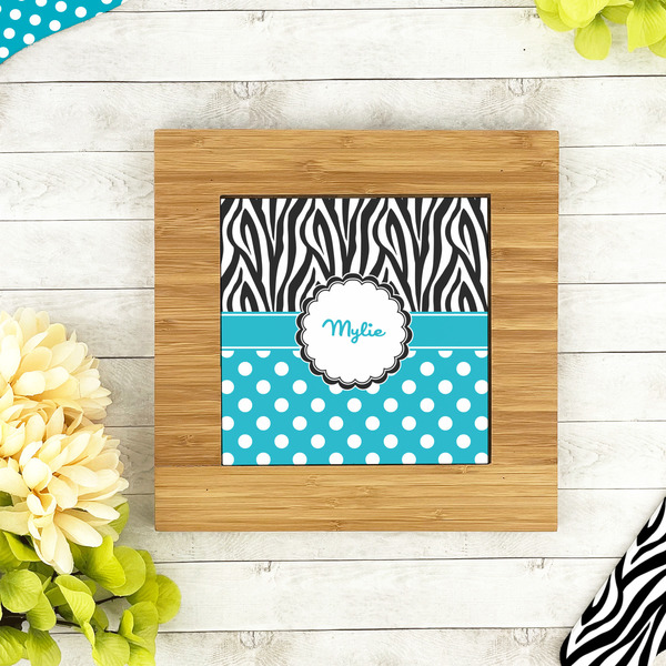 Dots & Zebra Bamboo Trivet with 6" Tile - LIFESTYLE