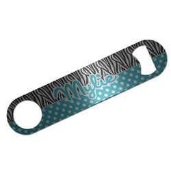 Dots & Zebra Bar Bottle Opener - Silver w/ Name or Text