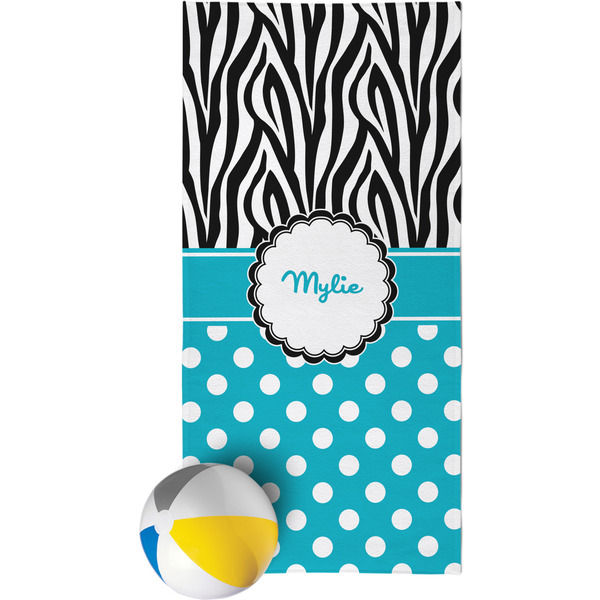 Custom Dots & Zebra Beach Towel (Personalized)