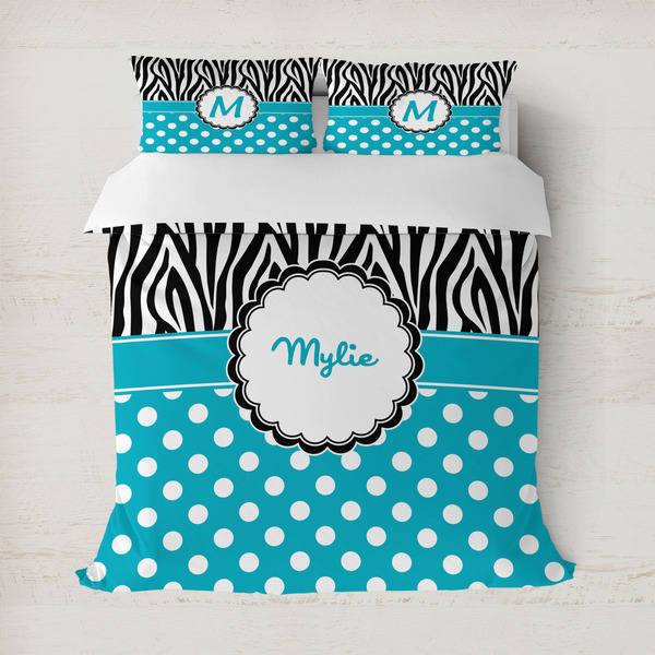 Custom Dots & Zebra Duvet Cover Set - Full / Queen (Personalized)