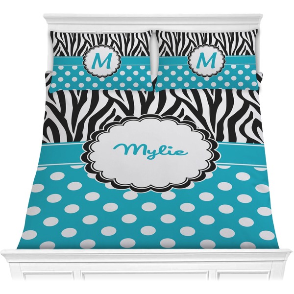 Custom Dots & Zebra Comforter Set - Full / Queen (Personalized)