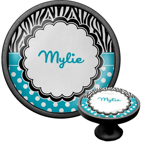Custom Dots & Zebra Cabinet Knob (Black) (Personalized)