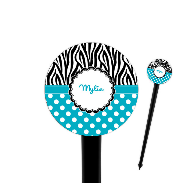 Custom Dots & Zebra 4" Round Plastic Food Picks - Black - Single Sided (Personalized)