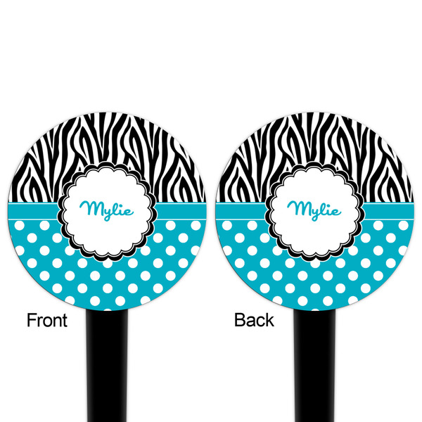 Dots & Zebra Black Plastic 4" Food Pick - Round - Double Sided - Front & Back