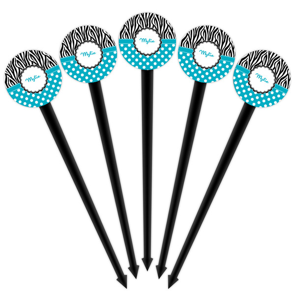 Dots & Zebra Black Plastic 4" Food Pick - Round - Fan View