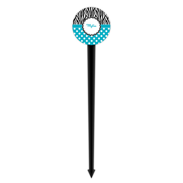 Dots & Zebra Black Plastic 4" Food Pick - Round - Single Pick