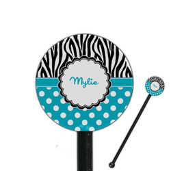 Dots & Zebra 5.5" Round Plastic Stir Sticks - Black - Single Sided (Personalized)